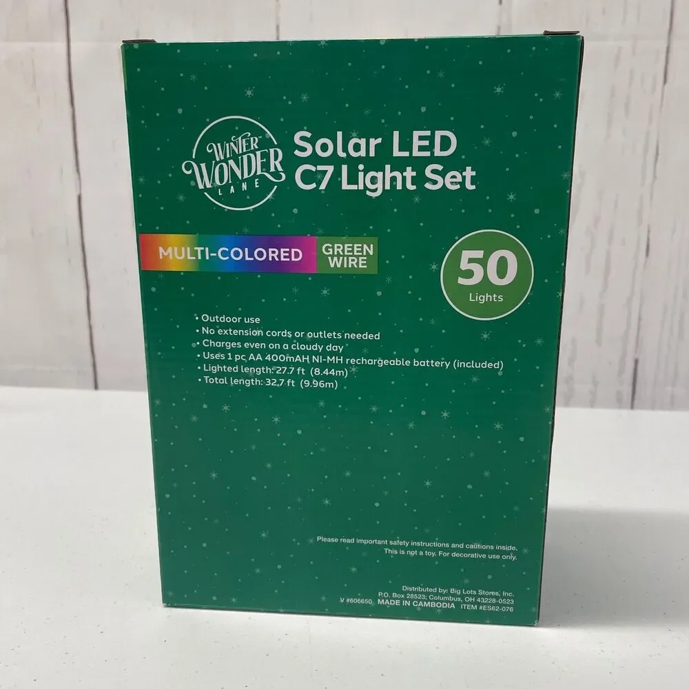 Winter Wonder Lane Solar LED C7 Light Set MultiColor Christmas Holiday 50 Lights